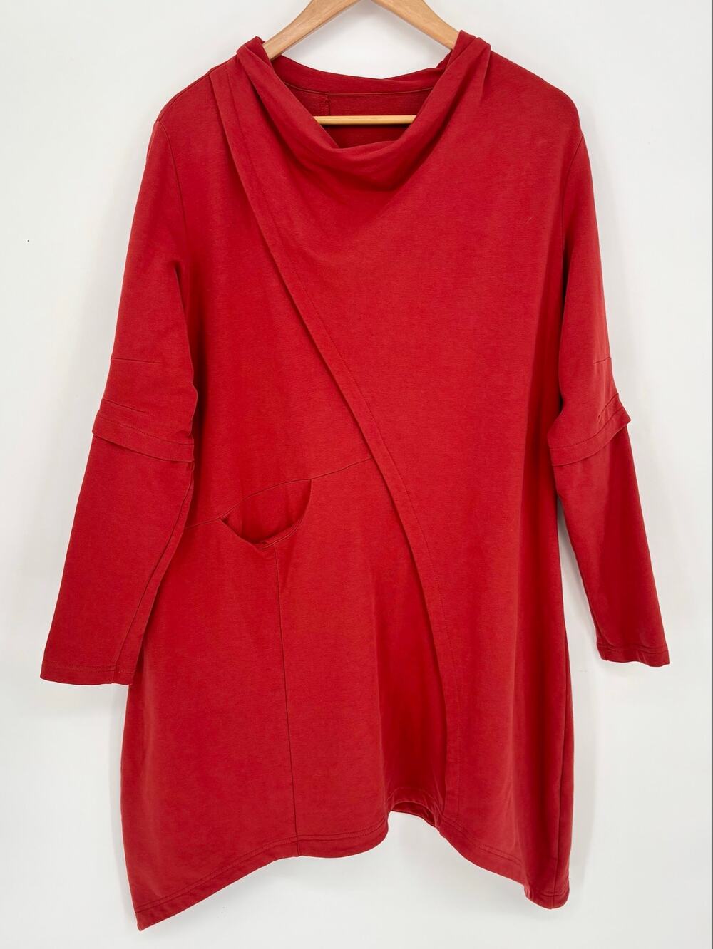 Burnt Orange Cowl Neck Asymmetrical Dress Size L